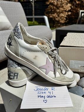Golden Goose Ballstar Low-Top Sneakers leather/suede/mauve Star glitter heel 41